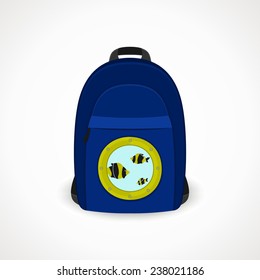 backpack with portholes for tourists; blue; vector format.