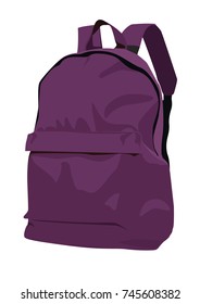 Backpack purple realistic vector illustration isolated no background