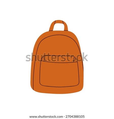 Backpack purse, small bag accessory. Modern casual style rucksack for travel. Everyday urban hand luggage with pocket. Mini pack for carrying. Flat vector illustration isolated on white background