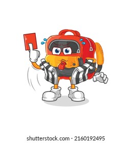 the backpack referee with red card illustration. character vector