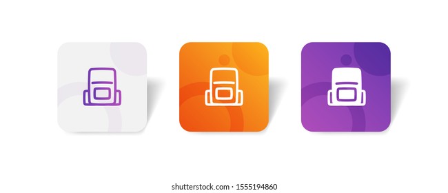 Backpack round icon in outline and solid style with colorful smooth gradient background, suitable for mobile and web UI, app button,  infographic, etc