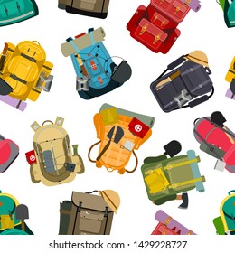 Backpack Rucksack Travel Tourist Knapsack Outdoor Hiking Traveler Backpacker Baggage Luggage Vector Illustration.