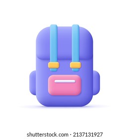 Backpack, school bag. Education and back to school concept.3d vector icon. Cartoon minimal style.