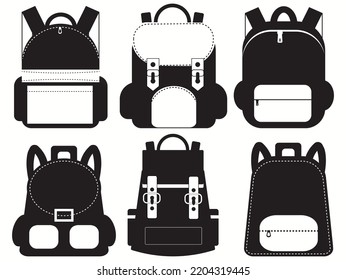Backpack, school bag icon set. Vector graphic illustration.