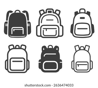 Backpack, school bag icon set. Vector graphic illustration. Suitable for website design, logo, app, template, and ui.	
