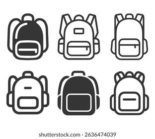 Backpack, school bag icon set. Vector graphic illustration. Suitable for website design, logo, app, template, and ui.	
