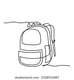 Backpack, school bag for school students in continuous line style. Back to school concept. Hand drawn, line art. Icon. Graphic design, vector, illustration