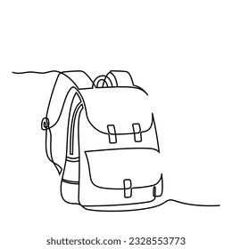 Mochila, mochila escolar para los estudiantes en línea continua. De vuelta al concepto escolar. Dibujo manual, arte de línea. Icono. Diseño gráfico, vector, ilustración