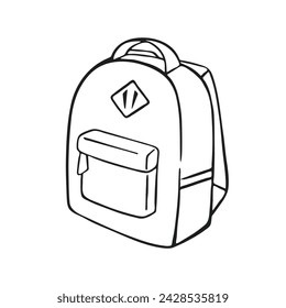 Rucksackschule im Doodle-Stil. Isoliertes Element auf weißem Hintergrund. Rucksacksymbol für Studium und Mode. Vektorgrafik