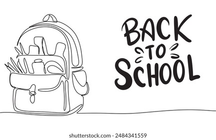 Backpack school one line continuous. Back to school. Hand drawn vector art.