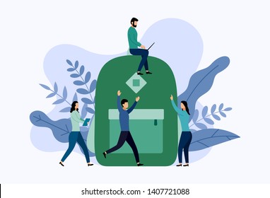 Backpack school poster concept banner, education vector illustration