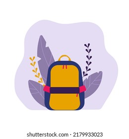 Backpack, school rucksack, back to school composition in flat style