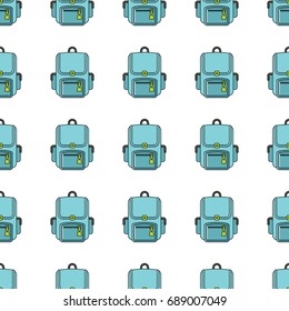 Backpack school seamless pattern in cartoon style isolated on white background vector illustration for web