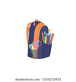 Backpack with school supplies. Back to school concept.