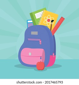mochila con iconos de material escolar