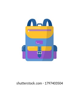 Backpack for  school supplies. Vector Back to school background, bag with stationery. Office accessories.