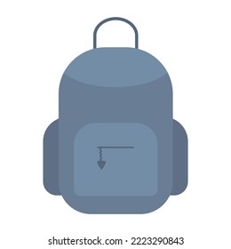 Backpack for school textbooks. Blue satchel with a pocket on a lightning. Color vector illustration. Flat style. Isolated background. School theme. Illustration for web design.