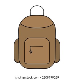 Backpack For School Textbooks. Brown Satchel With Zip Pocket. Color Vector Illustration. Cartoon Style. Isolated Background. School Theme. Illustration For Web Design.