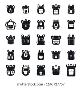 Backpack school travel sport kid camping bag icons set. Simple illustration of 25 backpack school travel sport kid camping bag vector icons for web