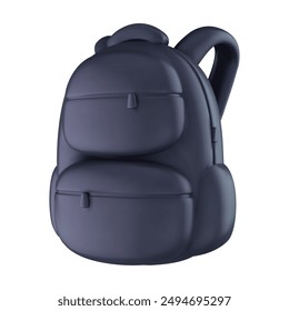 Backpack for school or travel. Vector 3d illustration. Black equipment element in cartoon realistic style.