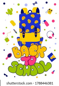 Rucksack, Schultasche, flache Illustration. Die Schule bietet Cartoon-Illustrationen an.