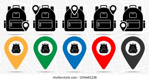 Backpack schoolbag icon in location set. Simple glyph, flat illustration element of education theme icons