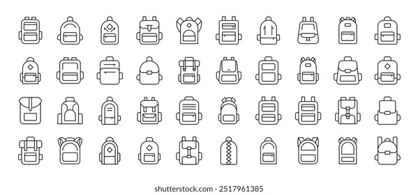 Mochila, Schoolbag Contorno simples coleção de imagem linear. Traço editável. Adequado para sites, livros, cartões, aplicativos