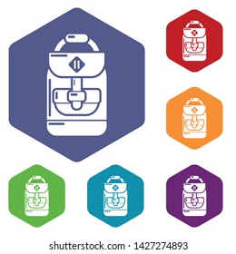 Backpack schoolboy icons vector colorful hexahedron set collection isolated on white
