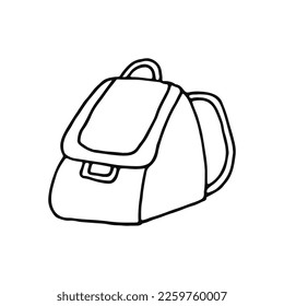 Backpack. For schoolchildren, tourists. Bag for carrying on the back of various cargoes. Doodle. Hand drawn. Vector illustration. . Outline.