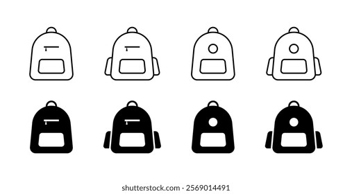 Backpack set icons. Linear and silhouette style. Vector icons.