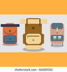 Backpack set. School backpack. Travel backpack illustration. Schoolbag. Backpack vector. Eps 10