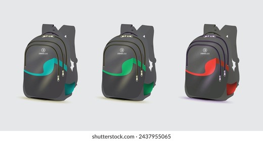 backpack set standing isolated on light gray background.