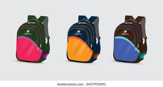 backpack set standing isolated on light gray background.