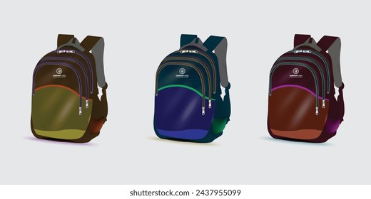backpack set standing isolated on light gray background.