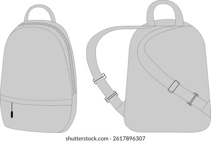 Backpack silhouette, technical vector illustration design. Front and back view.