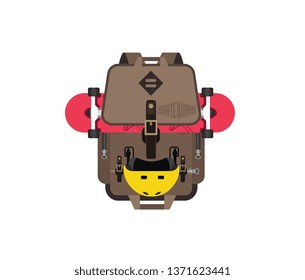  Backpack with skateboard and helmet
