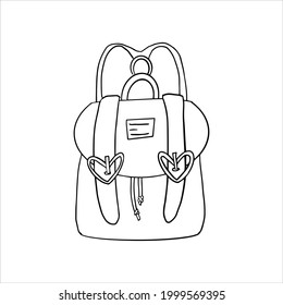 Backpack sketch. Backpack for schoolchildren, travelers and tourists. Fashionable backpack. Linear style. Backpack isolated on white background. Vector sketch style illustration.