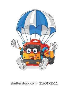 the backpack skydiving character. cartoon mascot vector
