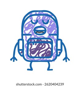 Vector de dibujo de icono de doodle de carácter de papelería de mochila. signo de carácter de papelería de mochila. ilustración de símbolo aislado