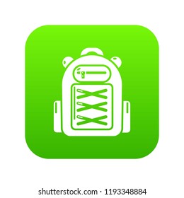 Backpack student icon green vector isolated on white background