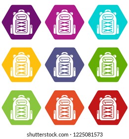 Backpack student icons 9 set coloful isolated on white for web