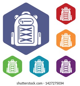 Backpack student icons vector colorful hexahedron set collection isolated on white