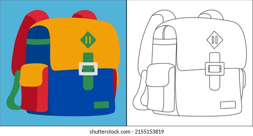 Backpack suitable for children's coloring page vector illustration