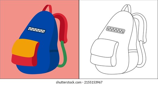 Mochila adecuada para la ilustración vectorial de página de coloreado infantil