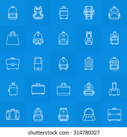 Backpack, suitcase, handbag linear icons set - vector thin line baggage symbols or logo elements