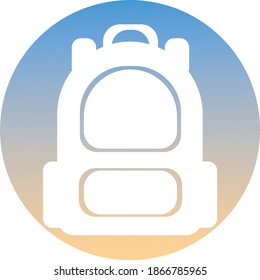 Símbolo de mochila de un juego. Icono de mochila blanca en el botón de degradado. Uso para banner, tarjeta, afiche, folleto, banner, aplicación, diseño web. Fácil de editar. Ilustración del vector - EPS10.