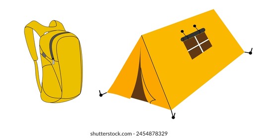 Backpack and tent. Tourism. Illustration