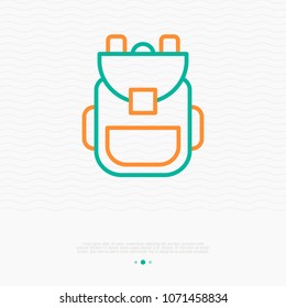 Backpack thin line icon. Modern vector illustration of schoolbag.