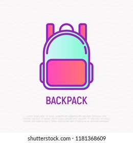 Backpack thin line icon. Modern vector illustration of luggage.