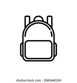 Icono de línea delgada de mochila. Producto promocional. Ilustración vectorial moderna del equipaje.